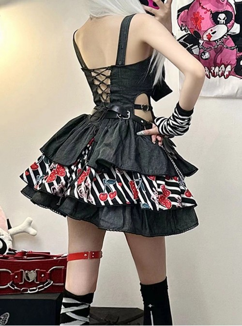 Cherry Denim Series Sweet Lolita Japanese Harajuku Festival Sleeveless Dress