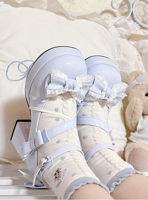 Cute Girl Japanese Sweet Lolita Bowknot Chunky Heel Platform Mary Jane Pumps