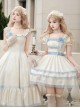 Sea Salt Iced Tea Series Sweet Lolita Elegant Apricot Square Neck Short Bubble Sleeve Dress