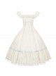 Sea Salt Iced Tea Series Classic Lolita Elegant Apricot Square Neck Waist Defined Lace Flutter Sleeve Long Dress