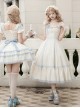 Sea Salt Iced Tea Series Classic Lolita Elegant Apricot Square Neck Waist Defined Lace Flutter Sleeve Long Dress