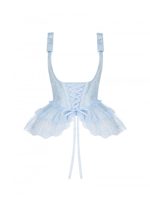 Sea Salt Iced Tea Series Classic Lolita Versatile Light Blue Lace Ribbon Tie Bowknot Corset Belt