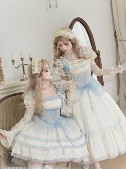 Sea Salt Iced Tea Series Classic Lolita Versatile Light Blue Lace Ribbon Tie Bowknot Corset Belt