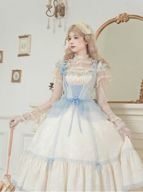 Sea Salt Iced Tea Series Classic Lolita Versatile Light Blue Lace Ribbon Tie Bowknot Corset Belt