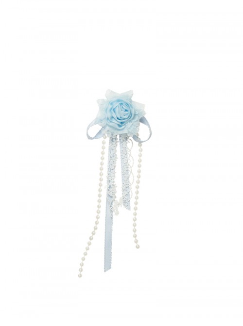 Sea Salt Iced Tea Series Classic Lolita Light Blue Rose Pearl Chain Brooch