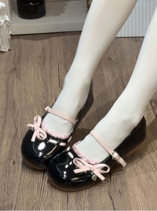 Little Sweet Tune Series Sweet Lolita Comfortable Bow Flat Heel Round Toe PU Mary Jane Shoes