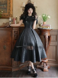 Misty Flowers Series Classic Lolita Elegant Halter Neck Long Dress Ribbon Corsage Set