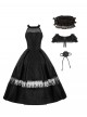 Misty Flowers Series Classic Lolita Elegant Halter Neck Long Dress Ribbon Corsage Set
