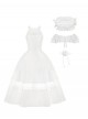 Misty Flowers Series Classic Lolita Elegant Halter Neck Long Dress Ribbon Corsage Set