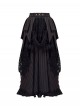 Mysterious Master Series Gothic Lolita Steampunk Style Black Elegant Lace Pleated Tail Long Skirt Set