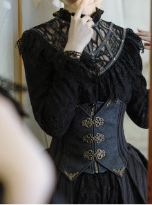 Mysterious Master Series Gothic Style Punk Black Elegant Lace High Neck Long Sleeve Shirt