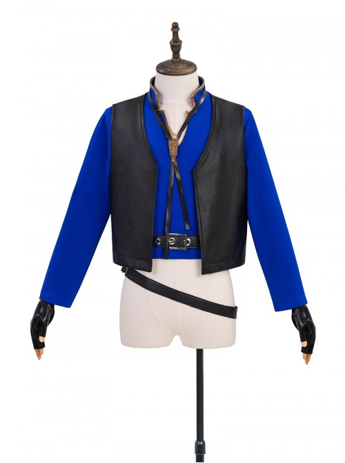 Final Fantasy XIV Halloween Cosplay Prince Dragon Knight Blue Cosplay Men's Costume Set