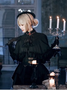 Mysterious Master Series Gothic Cool Steampunk Style Black Striped Detachable Collar Cape