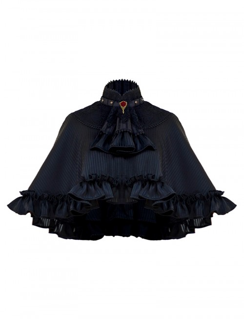 Mysterious Master Series Gothic Cool Steampunk Style Black Striped Detachable Collar Cape
