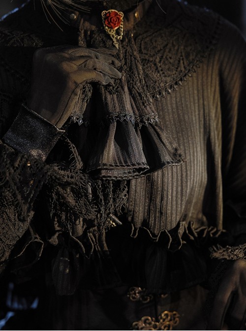 Mysterious Master Series Gothic Cool Steampunk Style Black Striped Detachable Collar Cape