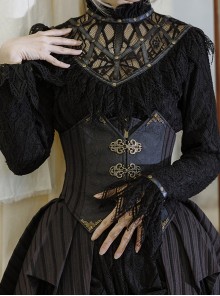 Mysterious Master Series Gothic Style Black Steampunk Embossed Patchwork Leather Corset Waistband