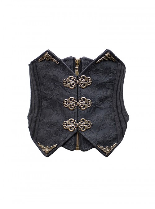 Mysterious Master Series Gothic Style Black Steampunk Embossed Patchwork Leather Corset Waistband