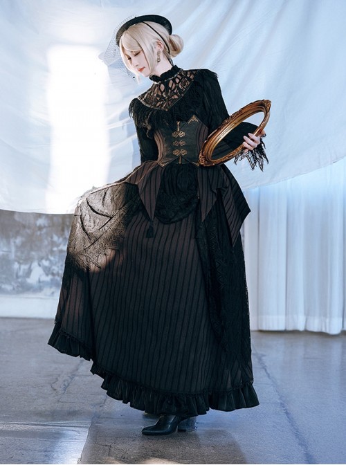 Mysterious Master Series Gothic Style Black Steampunk Embossed Patchwork Leather Corset Waistband