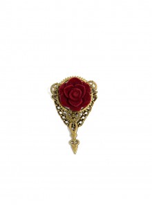 Mysterious Master Series Steampunk Style Red Rose Alloy Gear Collar Pin Brooch
