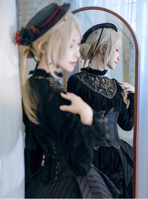 Mysterious Master Series Gothic Steampunk Imitation Rose Black Flat Top Soft Tulle Beret
