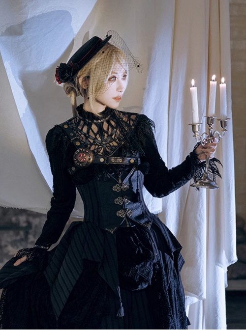 Mysterious Master Series Gothic Steampunk Imitation Rose Black Flat Top Soft Tulle Beret