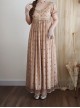 Sunset Glow Series Classic Lolita Golden Elegant Retro Luxurious Beaded Pearl Regal Round Neck Bubble Sleeve Dress