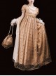Sunset Glow Series Classic Lolita Golden Elegant Retro Luxurious Beaded Pearl Regal Round Neck Bubble Sleeve Dress