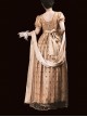 Sunset Glow Series Classic Lolita Golden Elegant Retro Luxurious Beaded Pearl Regal Round Neck Bubble Sleeve Dress