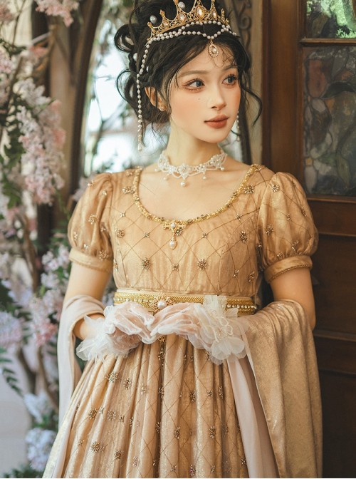 Sunset Radiance Series Classic Lolita Apricot Elegant Delicate Tulle Gloves