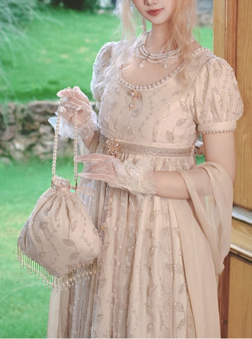 Sunset Radiance Series Classic Lolita Apricot Elegant Delicate Tulle Gloves