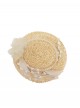 Sunset Glow Series Classic Lolita Apricot Tulle Lace Floral Decorated Straw Flat Cap