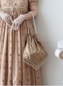 Sunset Glow Series Classic Lolita Apricot Delicate Gold Foil Diamond-shaped Bead Tassel Handbag
