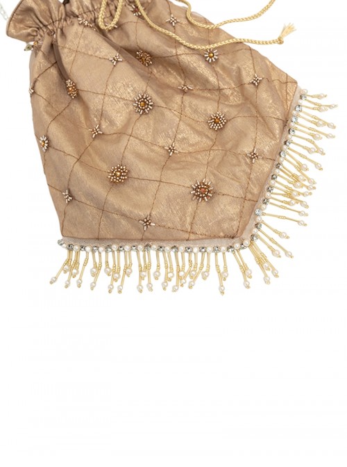 Sunset Glow Series Classic Lolita Apricot Delicate Gold Foil Diamond-shaped Bead Tassel Handbag