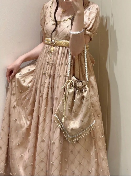 Sunset Glow Series Classic Lolita Apricot Delicate Gold Foil Diamond-shaped Bead Tassel Handbag