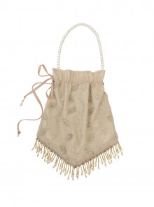 Sunset Glow Series Classic Lolita Apricot Delicate Leaf Pattern Beaded Tassel Handbag