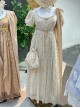 Sunset Glow Series Classic Lolita Apricot Summer Retro Gorgeous Leaf Beaded Regal High Waist Dress