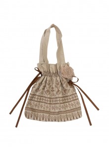 Sunset Radiance Series Classic Lolita Ribbon Bowknot Vintage Pattern Embroidered Handbag