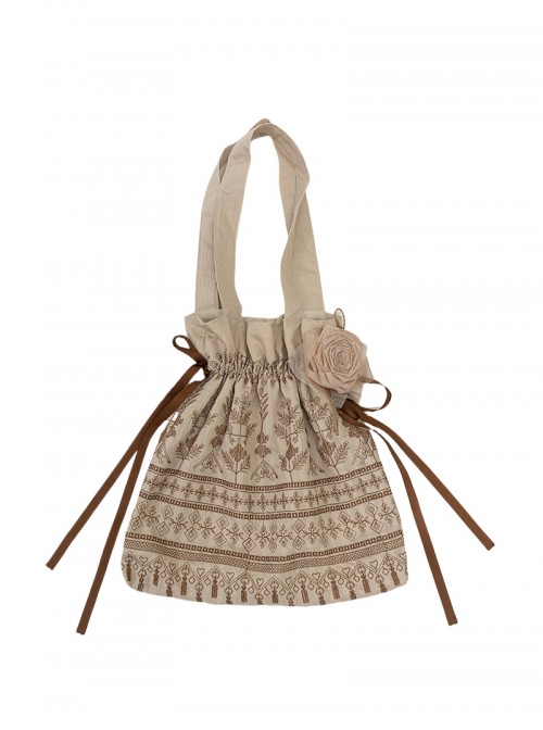 Sunset Radiance Series Classic Lolita Ribbon Bowknot Vintage Pattern Embroidered Handbag