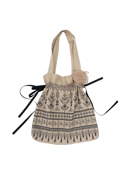 Sunset Radiance Series Classic Lolita Ribbon Bowknot Vintage Pattern Embroidered Handbag