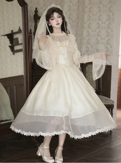 Sunset Glow Series Classic Lolita Apricot Elegant Halter Neck Sleeveless Long Dress