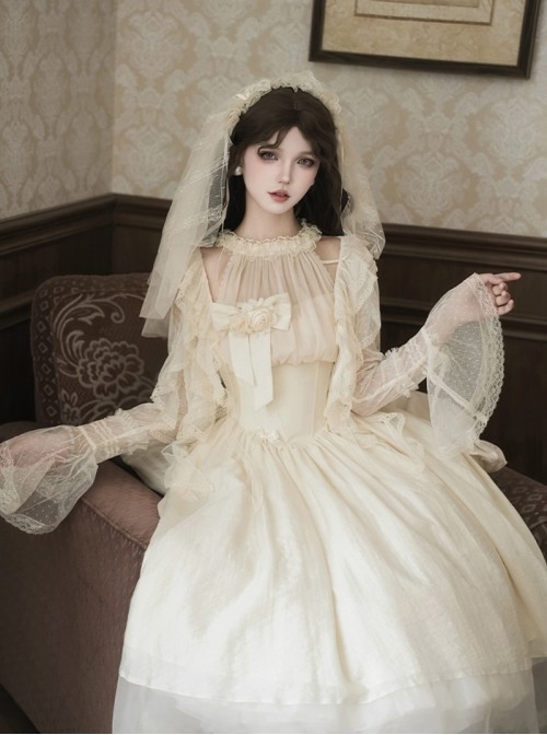 Sunset Glow Series Classic Lolita Apricot Elegant Halter Neck Sleeveless Long Dress