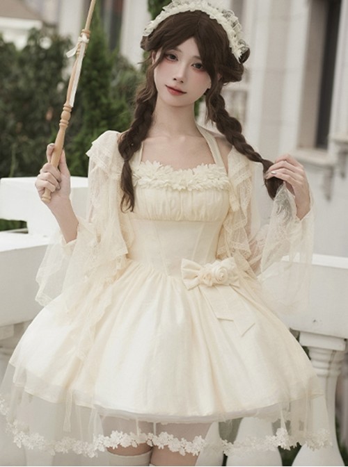 Wind Encounter Dew Series Classic Lolita Apricot Lace Ribbon Removable Rose Brooch