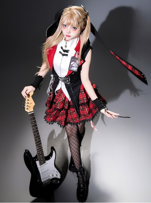 Rock Bunny Series Punk Lolita Sweet Cool Black Red Jacket Skirt Y2K Idol Set