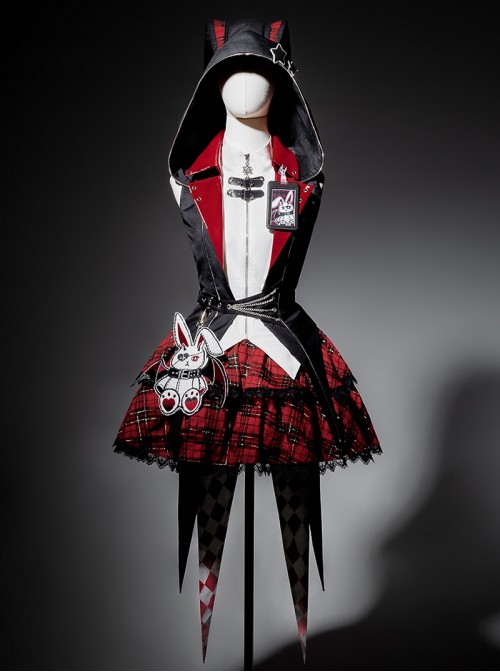 Rock Bunny Series Punk Lolita Sweet Cool Black Red Jacket Skirt Y2K Idol Set