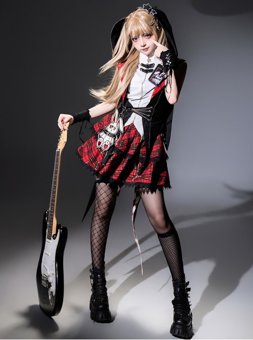 Rock Bunny Series Punk Lolita Sweet Cool Black Red Jacket Skirt Y2K Idol Set