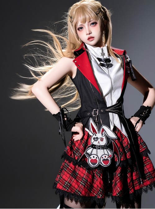 Rock Bunny Series Punk Lolita Sweet Cool Black Red Jacket Skirt Y2K Idol Set