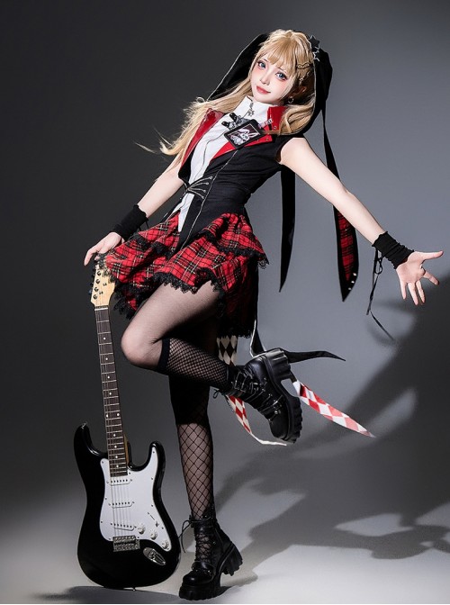 Rock Bunny Series Punk Lolita Sweet Cool Black Red Jacket Skirt Y2K Idol Set