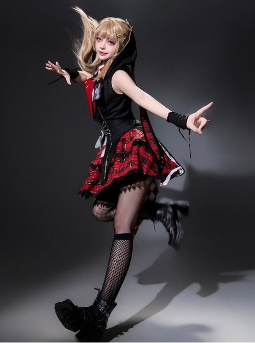 Rock Bunny Series Punk Lolita Sweet Cool Black Red Jacket Skirt Y2K Idol Set