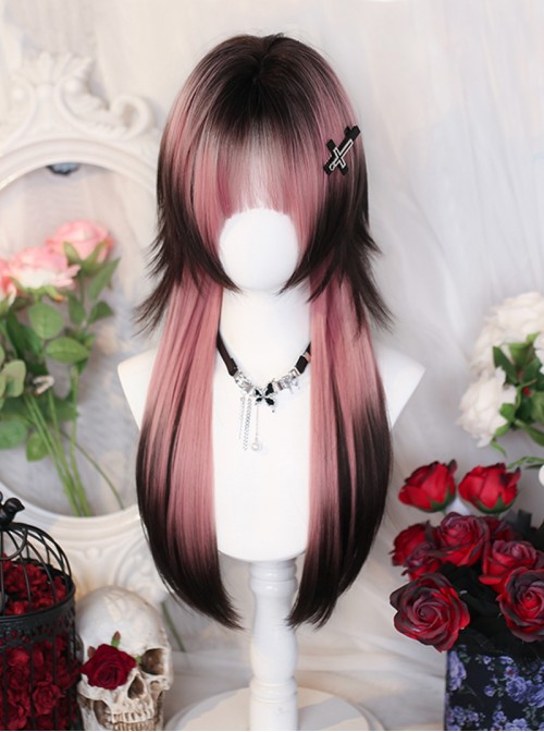 Rock Series Sweet Lolita Japanese Simulation Pink Black Jellyfish Head Long Wig