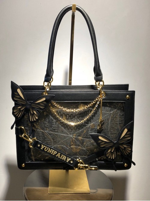 Maze Butterfly Series Kawaii Fashion Chic Exquisite Butterfly Chain Transparent Layer Large Capacity Tote Bag